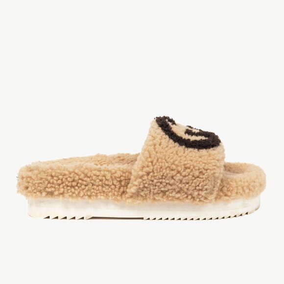 Gucci Beige Merino-Wool Faux-Shearling Interlocking-GG Slide Sandals - Picture 2 of 11